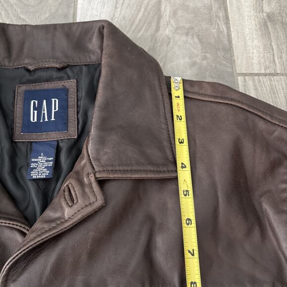 Vintage GAP Jacket Genuine Leather Coat Sz L Brown Lined Heavyweight Button Up - Picture 6 of 11